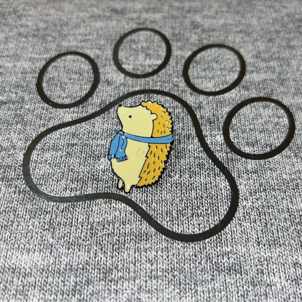 Hedgehog in Blue Scarf Metal and Enamel Decorative Pin